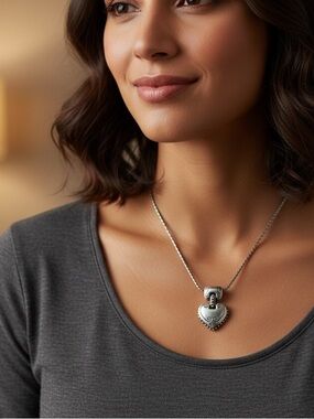 Brighton Vintage Silver Heart Pendant Necklace Adjustable